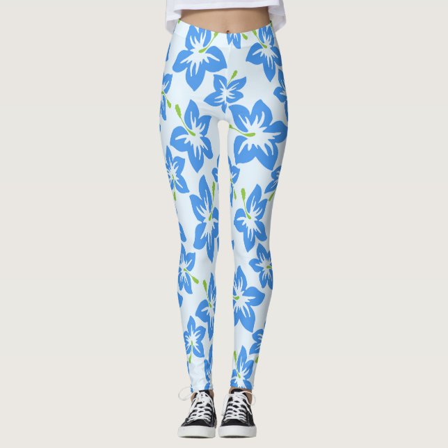 Leggings Hibiscus Azul, Flores Azules, Patrón De Flores (Anverso)