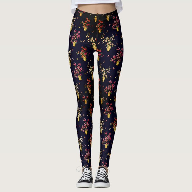 Leggings Hibiscus Floral on Display (Anverso)
