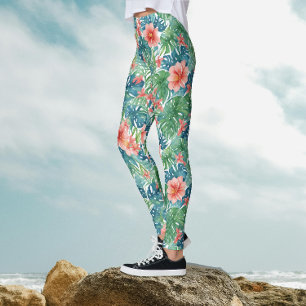Leggings Hibiscus Hawai Tropical Rojo Exótico