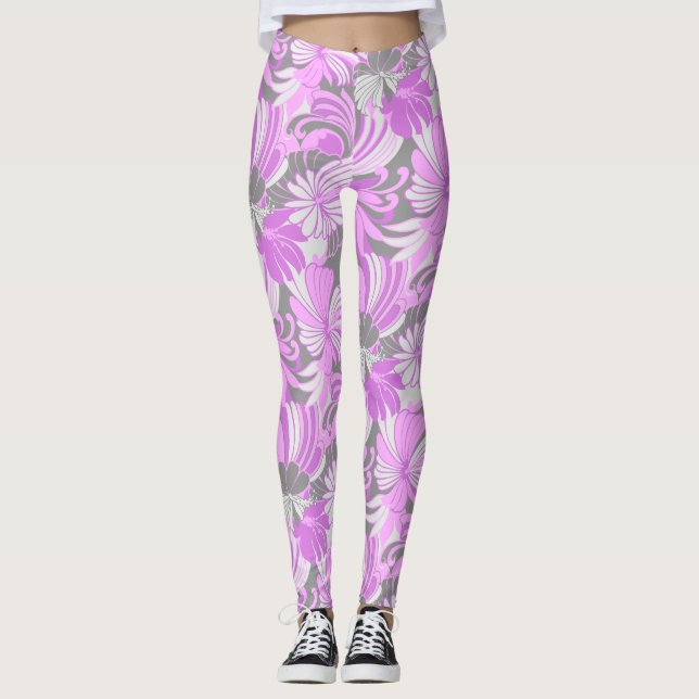Leggings Hibiscus Jungle Hawai Tropical Floral Violet (Anverso)