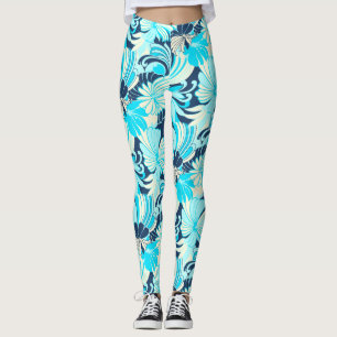 Leggings Híbiscus Jungle Hawaii Tropical Floral Aqua