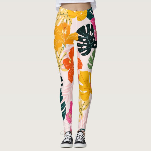 Leggings Hibiscus & Monstera: Vibrancia tropical (Anverso)