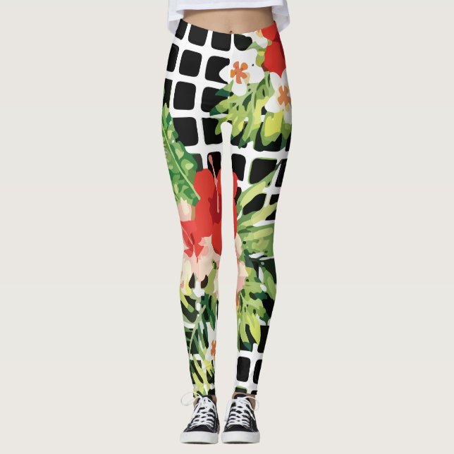 Leggings Hibiscus Palm Leaves Tropical Pattern (Anverso)