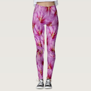 Leggings Hibiscus - Patrón de flor Rosa chino