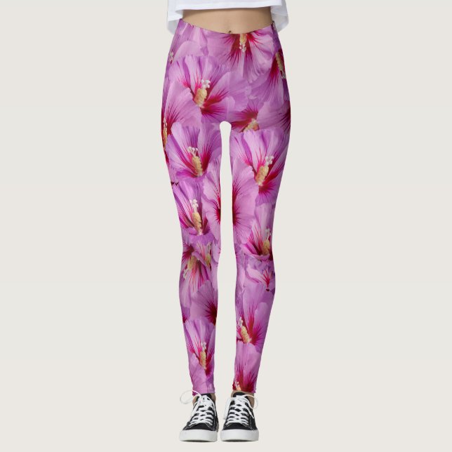 Leggings Hibiscus - Patrón de flor Rosa chino (Anverso)