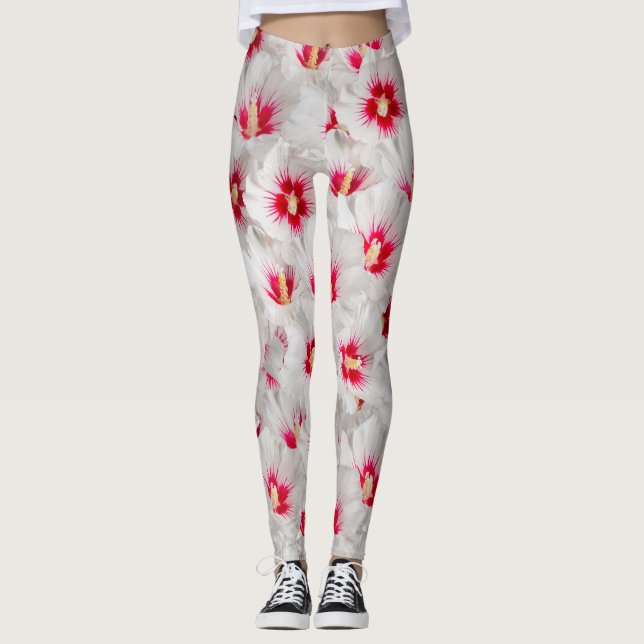 Leggings Hibiscus - Patrón de flor Rosa chino (Anverso)