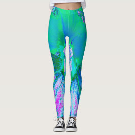 Leggings Hibiscus psicodélico retro verde y rosa caliente