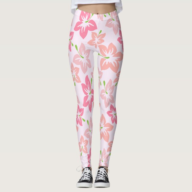 Leggings Hibiscus Rosa, Flores Rosa, Patrón De Flores (Anverso)