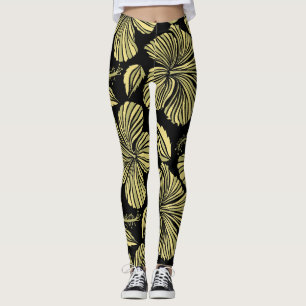 Leggings Hibiscus Tropical: Flores Vintage de color amarill