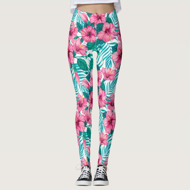 Leggings Hibiscus y hojas de palmera (Anverso)