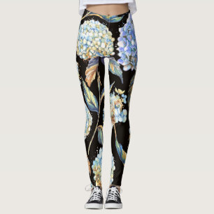 Leggings Hidrangea Azul Acuarela: Patrón oscuro sin foco
