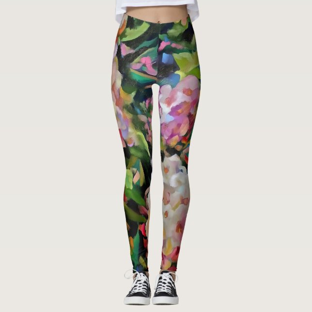 Leggings Hidrangea Blossom Arte Floral Decorativo Rosa (Anverso)