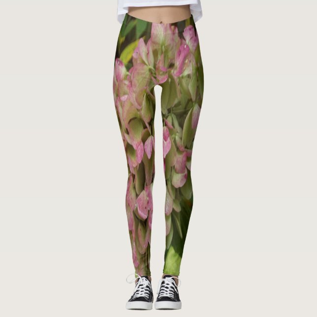 Leggings Hidrangea de otoño con hojas de Hosta dorada (Anverso)