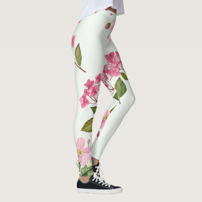 Leggings Hidrangea rosa acuarela y anémona japonesa (Derecha)