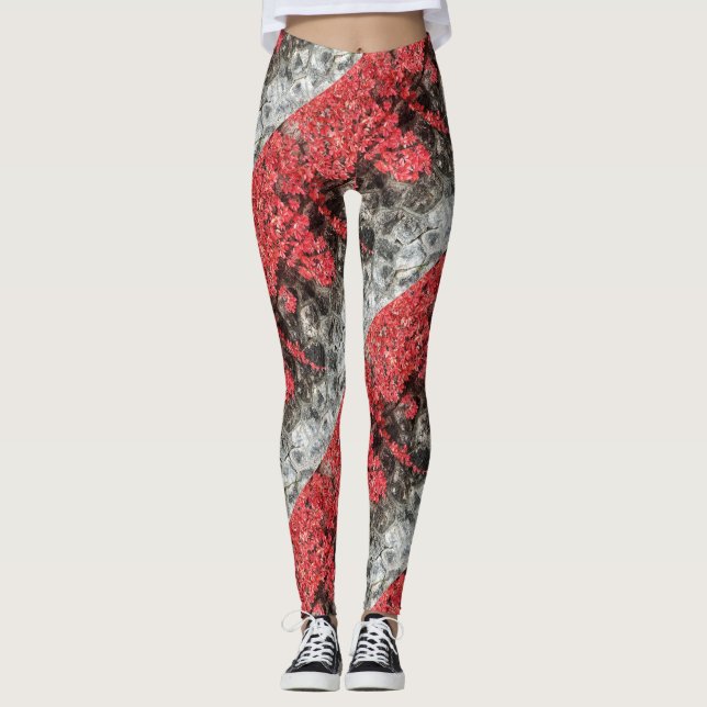 Leggings Hiedra roja rosa hojas de piedra otoñal (Anverso)