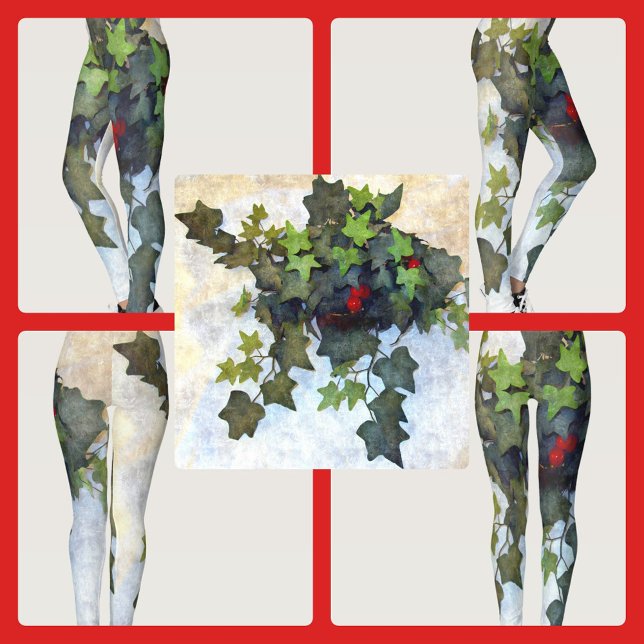 Leggings Hiedra verde con bayas rojas (Subido por el creador)
