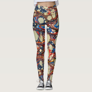 LEGGINGS HINCHAS AZULES ROJAS ABSTRACTAS, CÍRCULOS BLANCOS