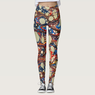 LEGGINGS HINCHAS AZULES ROJAS ABSTRACTAS, CÍRCULOS BLANCOS