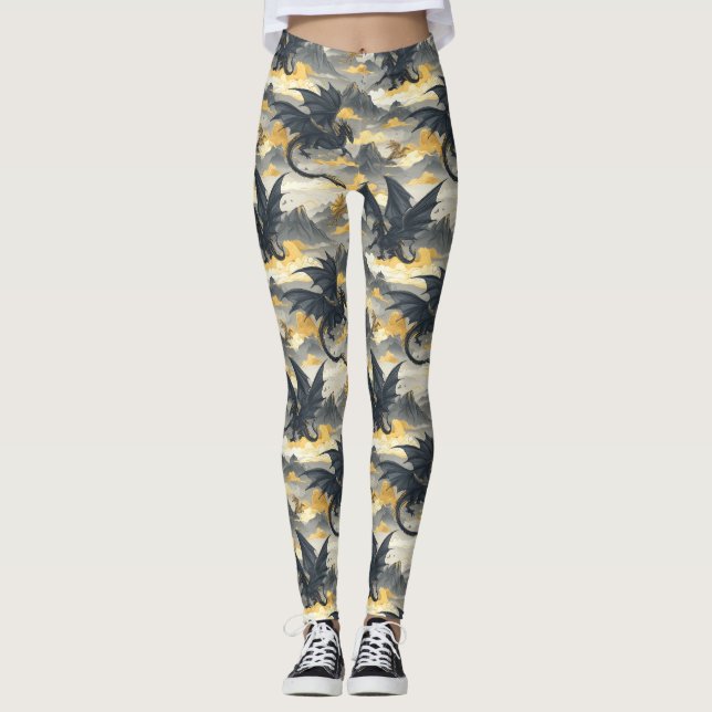 Leggings Hinchas de Skydwellers - Dragones de oro y negro (Anverso)