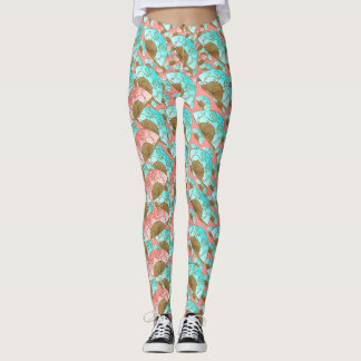 Leggings Hinchas orientales en rosa cálido, agua y oro