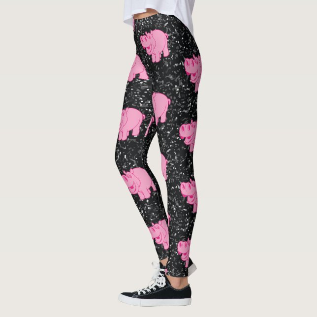 Leggings Hipótamo Rosa Cute Hippopótamo Cara Sonriente (Izquierda)