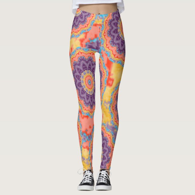 Leggings Hippie Bohemian Floral Mandala Colorful Purple Mix (Anverso)