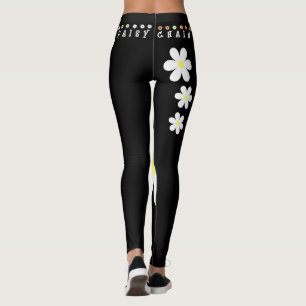 Leggings Hippie Daisy Chain Flower Boho Yoga Blanco Negro