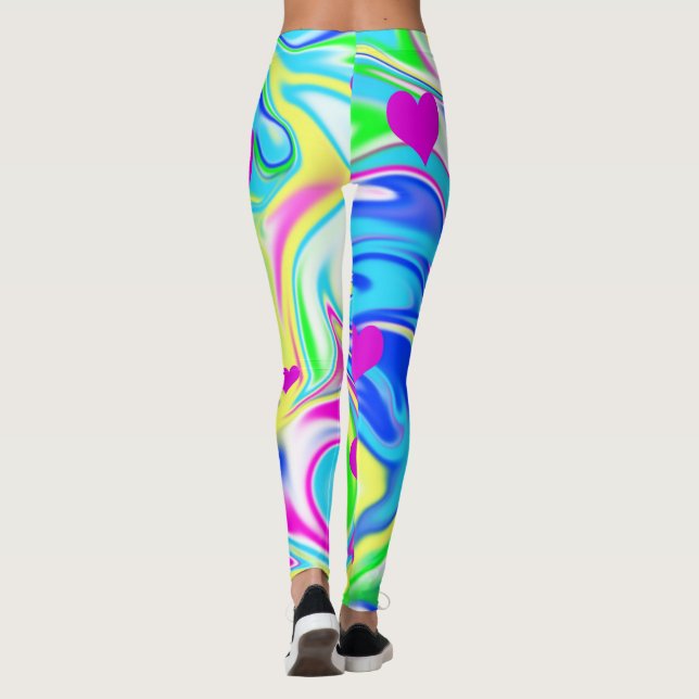 Leggings Hippy Love Hearts Bubblegum Marble, (Reverso)