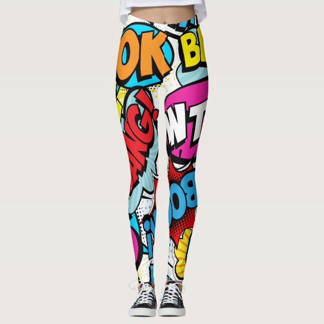 Leggings Historieta de arte pop: Patrón retro sin problemas (Anverso)