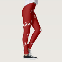 Leggings Ho Ho Ho Ho Feliz Navidad con Santa, Rojo