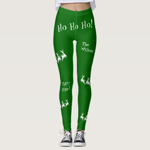 Leggings Ho Ho Ho Ho Feliz Navidad con Santa, Verde