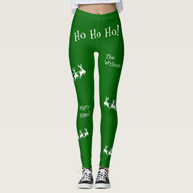 Leggings Ho Ho Ho Ho Feliz Navidad con Santa, Verde (Anverso)