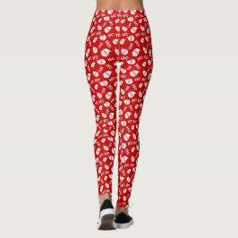 Leggings Ho Ho Ho Ho Ho Ho White & Red Santa Face Pattern L