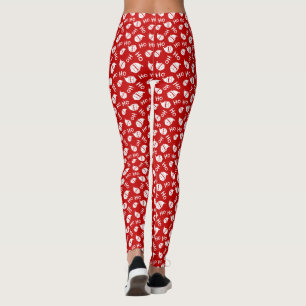 Leggings Ho Ho Ho Ho Ho Ho White & Red Santa Face Pattern L