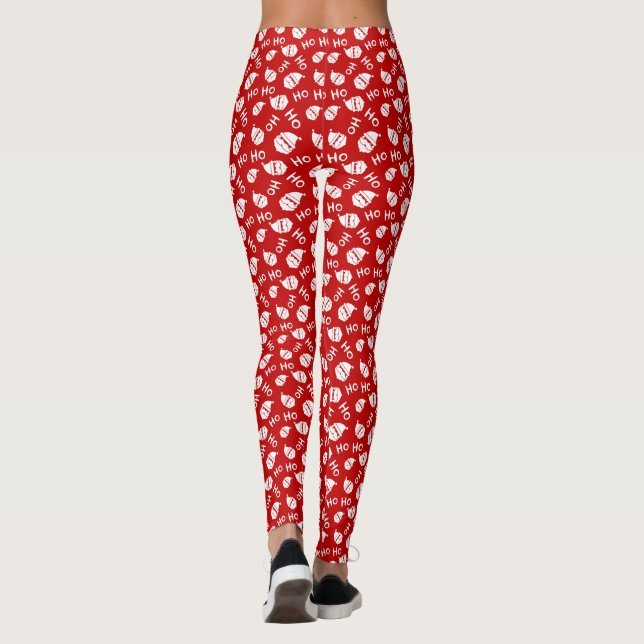 Leggings Ho Ho Ho Ho Ho Ho White & Red Santa Face Pattern L (Reverso)
