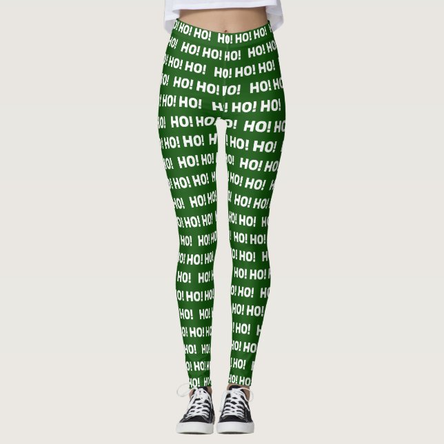 Leggings ¡HO verde! ¡Oh! ¡Oh! Patrón de tipografía de navid (Anverso)