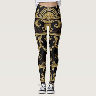 Leggings Hoja de Acanto Clásica Negro y Dorado