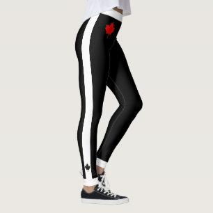 Leggings Hoja de arce de Canadá de banda ancha en blanco y