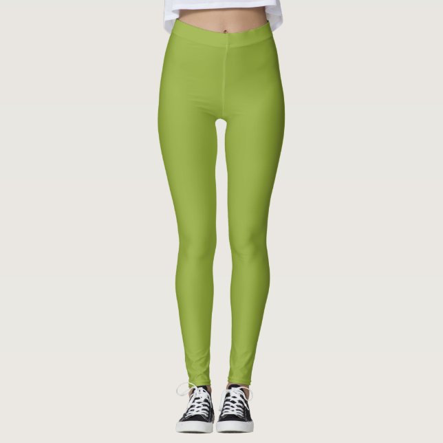 Leggings Hoja de bambú verde sólido (Anverso)