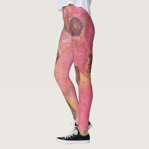 Leggings Hoja de caída roja punteada marrón