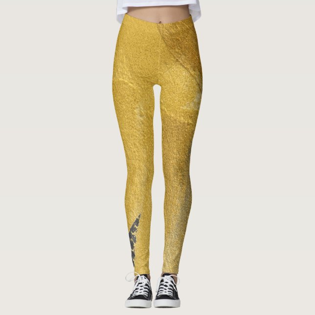 Leggings Hoja de oro, diseño negro abstracto (Anverso)