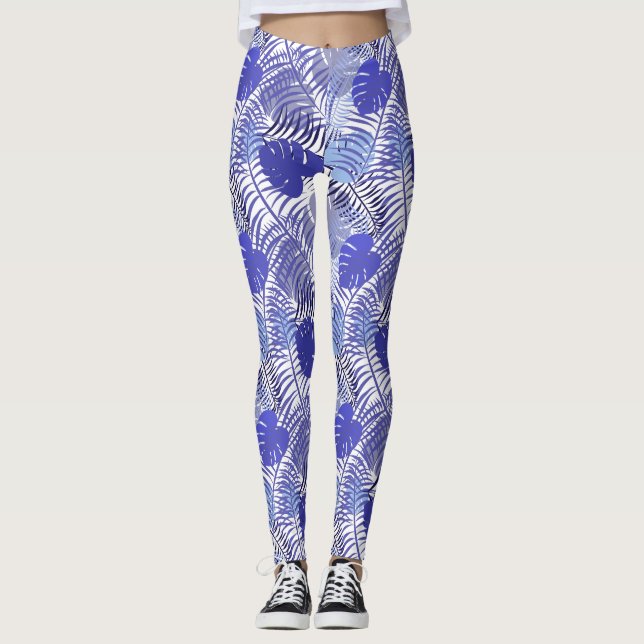 Leggings Hoja de palma azul tropical (Anverso)