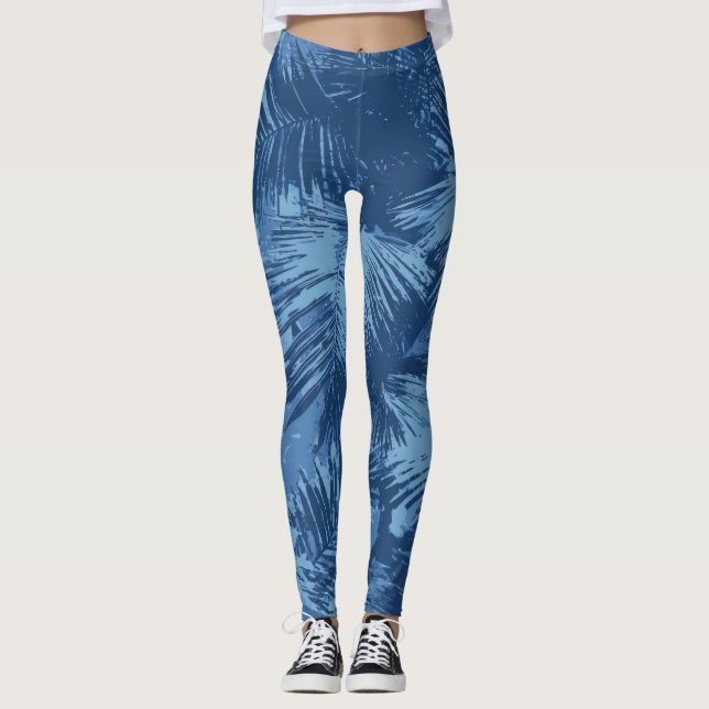 Leggings Hoja de Palma Tropical Azul (Anverso)