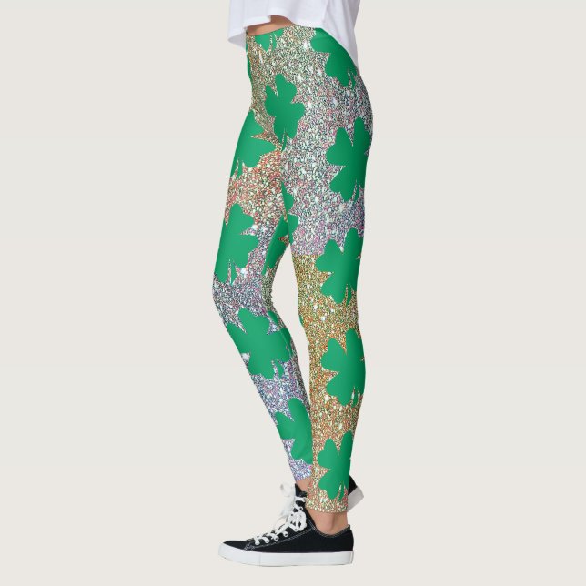 Leggings Hoja de Shamrock, Purpurina de oro verde de San Pa (Izquierda)