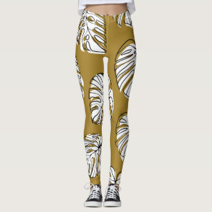 Leggings Hoja Monstera, Patrón Textil Sin Marea.