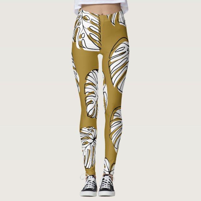 Leggings Hoja Monstera, Patrón Textil Sin Marea. (Anverso)