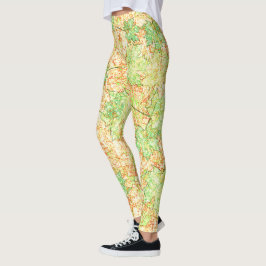 Leggings Hoja verde abstracta de cámara en suelo rayado