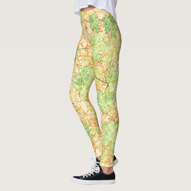 Leggings Hoja verde abstracta de cámara en suelo rayado (Izquierda)