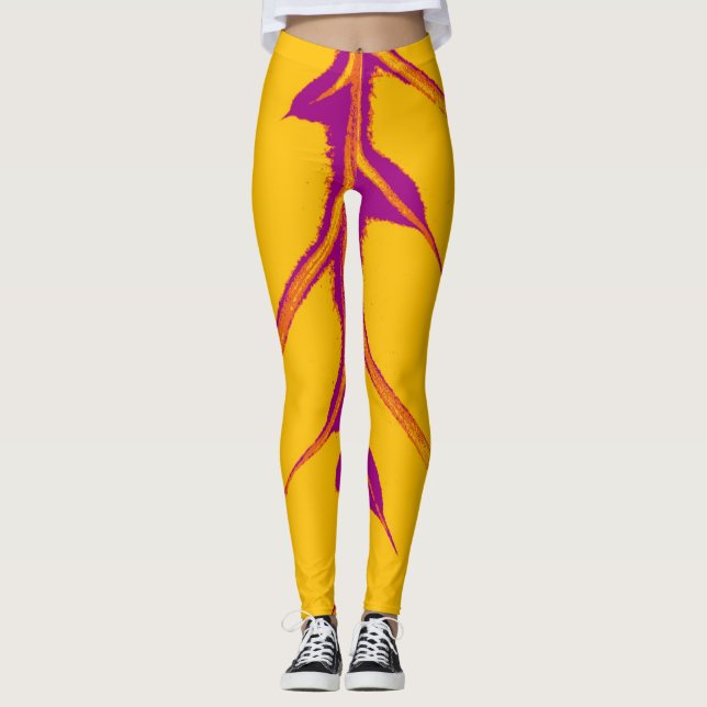 Leggings Hoja violeta amarilla de estilo (Anverso)