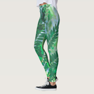 Leggings Hojas Árbol Jacaranda Colores Verdes